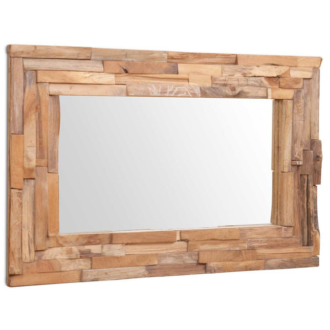 dekorativt spejl i teak 90 x 60 cm rektangulært