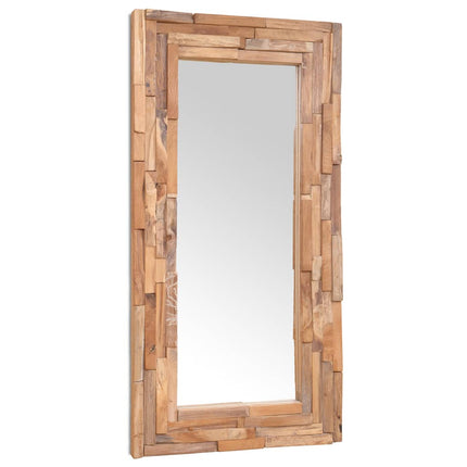 dekorativt spejl i teak 120 x 60 cm rektangulært