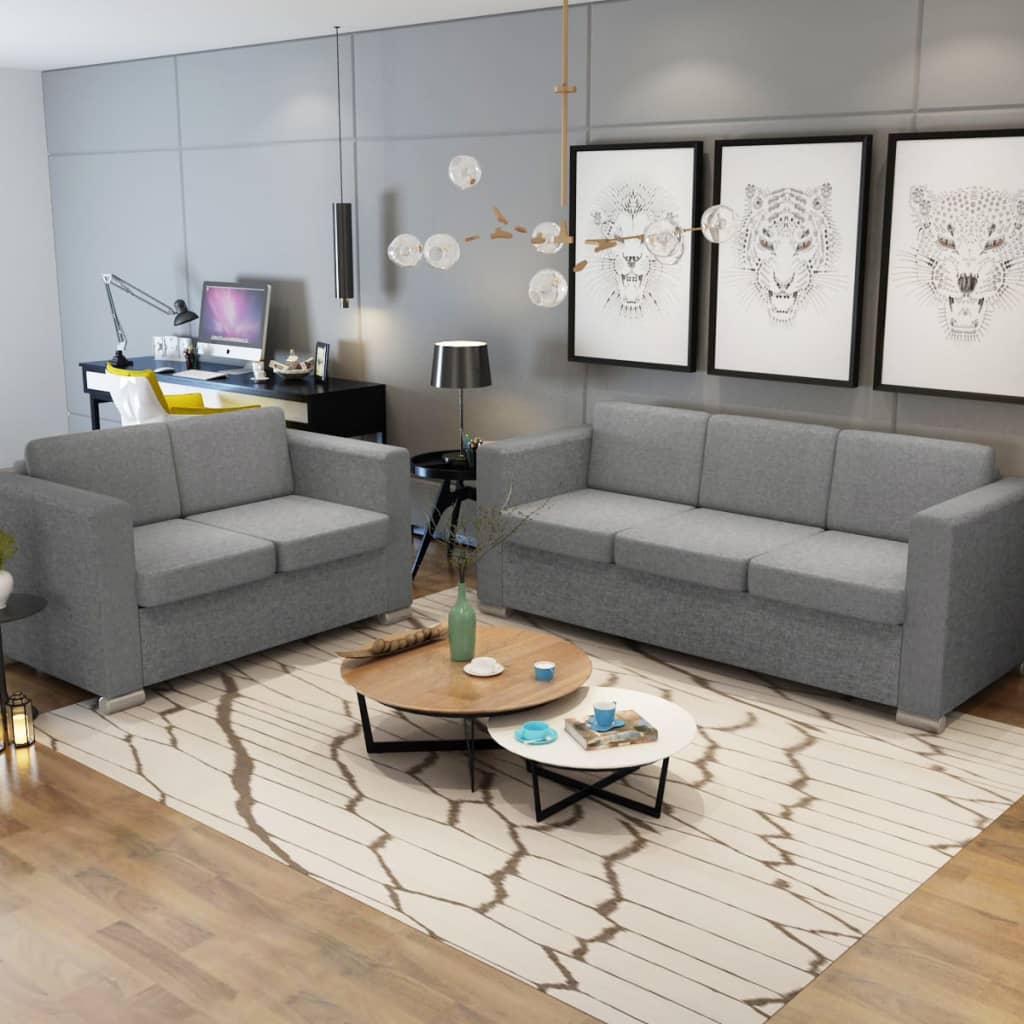 sofasæt i to dele stof lysegrå