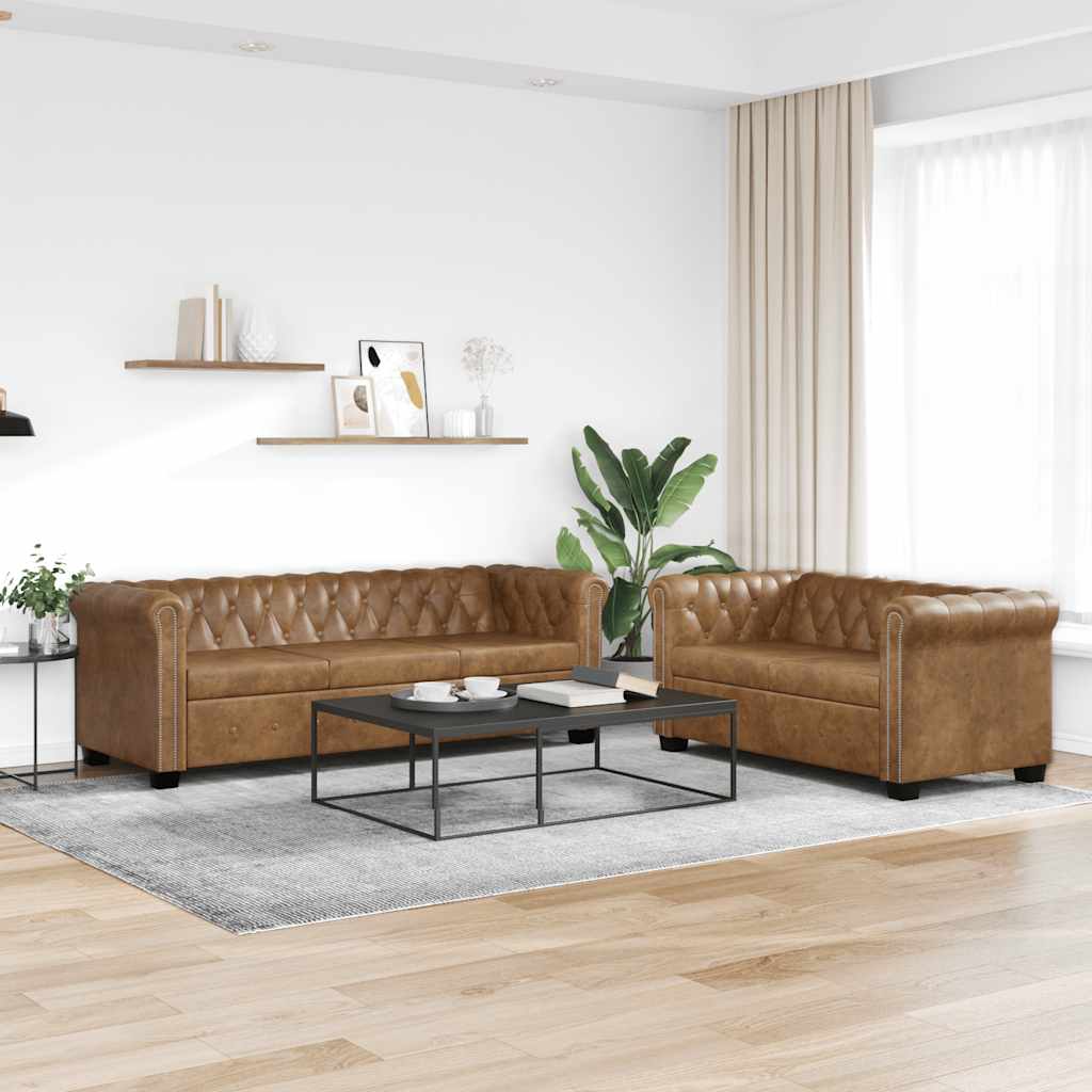 2-personers og 3-personers Chesterfield sofasæt brun