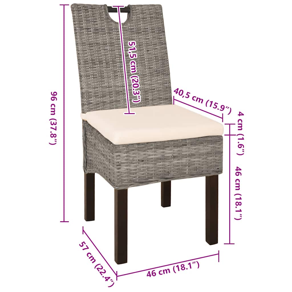 spisebordsstole 6 stk. Kubu-rattan mangotræ