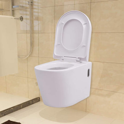 væghængt toilet med skjult cisterne keramik hvid