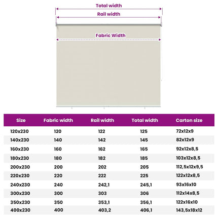 udendørs rullegardin 125 (B) x 230 (H) cm cremefarvet