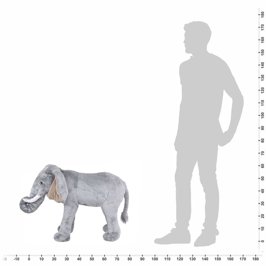 stående tøjdyr elefant plysstof XXL grå