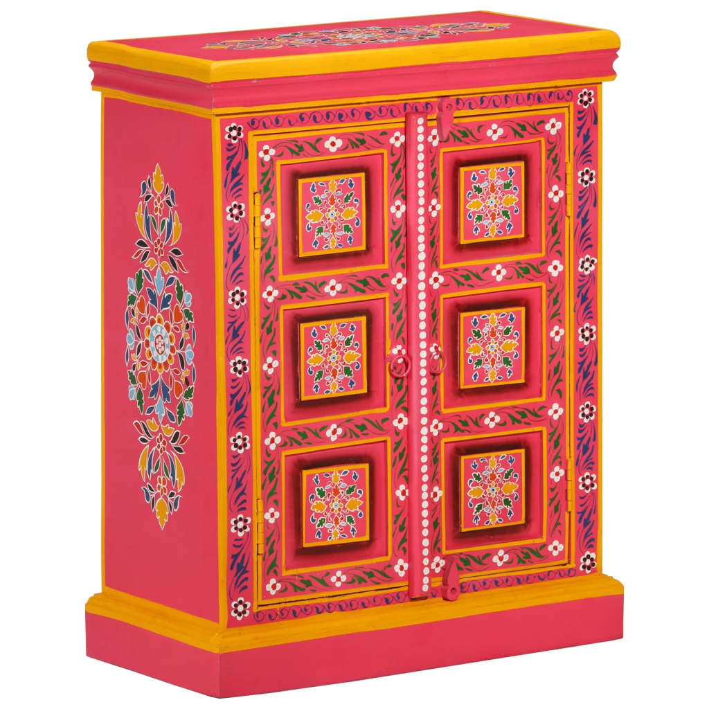 skænk i massivt mangotræ lyserød håndmalet