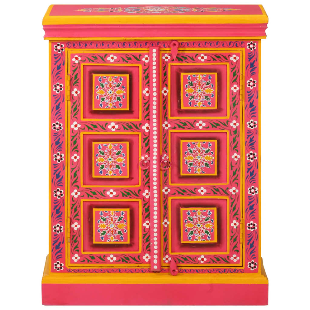 skænk i massivt mangotræ lyserød håndmalet