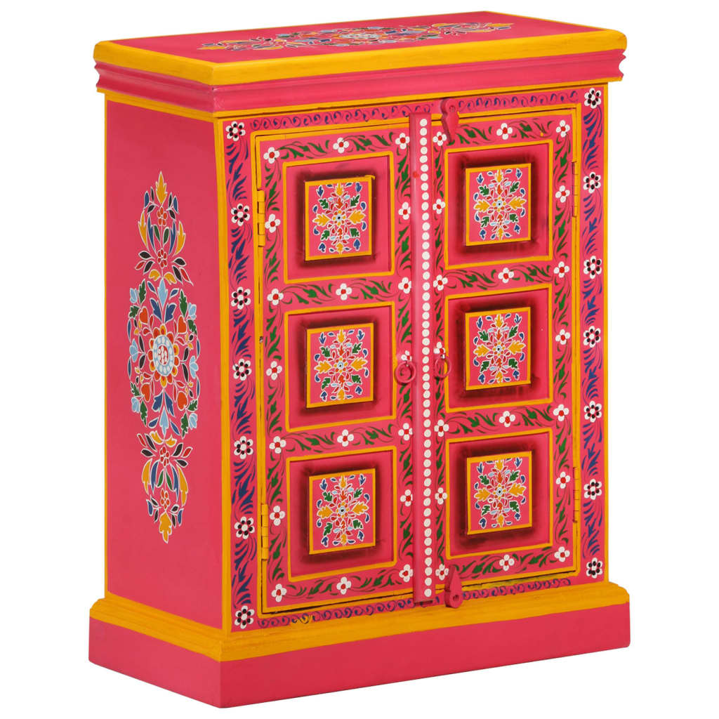 skænk i massivt mangotræ lyserød håndmalet