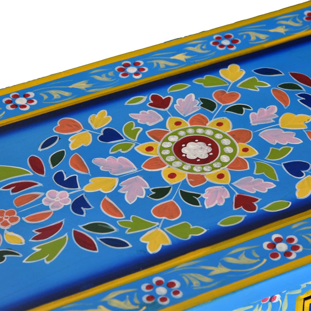 skænk med skuffer i massivt mangotræ turkis håndmålet