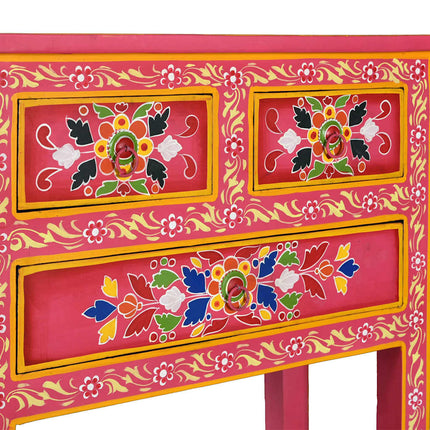 skænk med skuffer i massivt mangotræ lyserød håndmålet