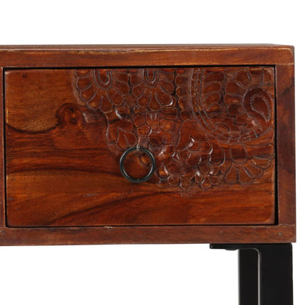 skrivebord massivt akacietræ og ægte læder 117 x 50 x 76 cm