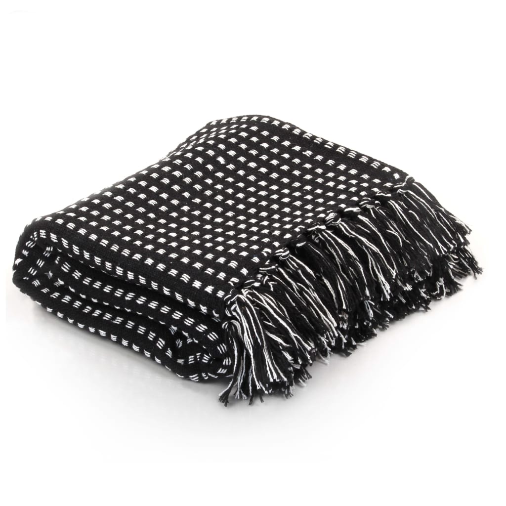 plaid 160x210 cm bomuld firkanter sort
