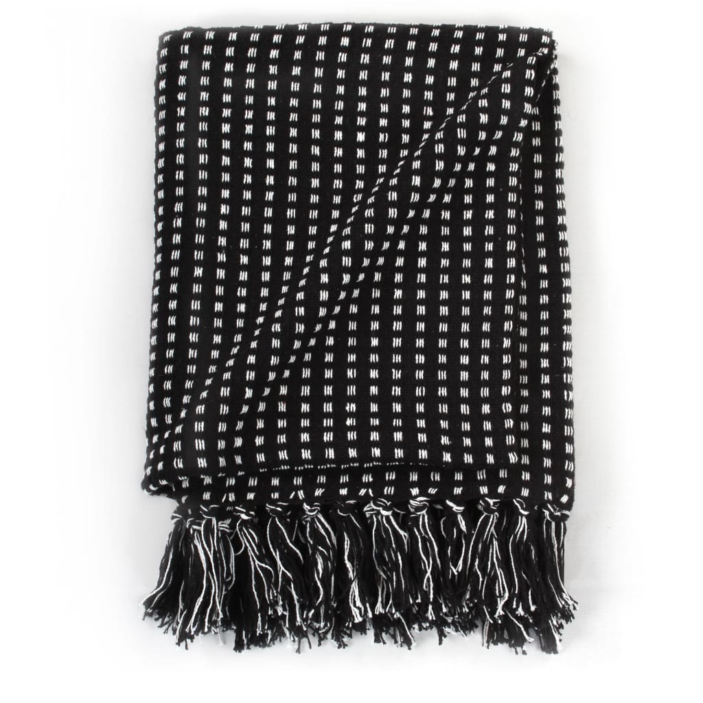 plaid 160x210 cm bomuld firkanter sort