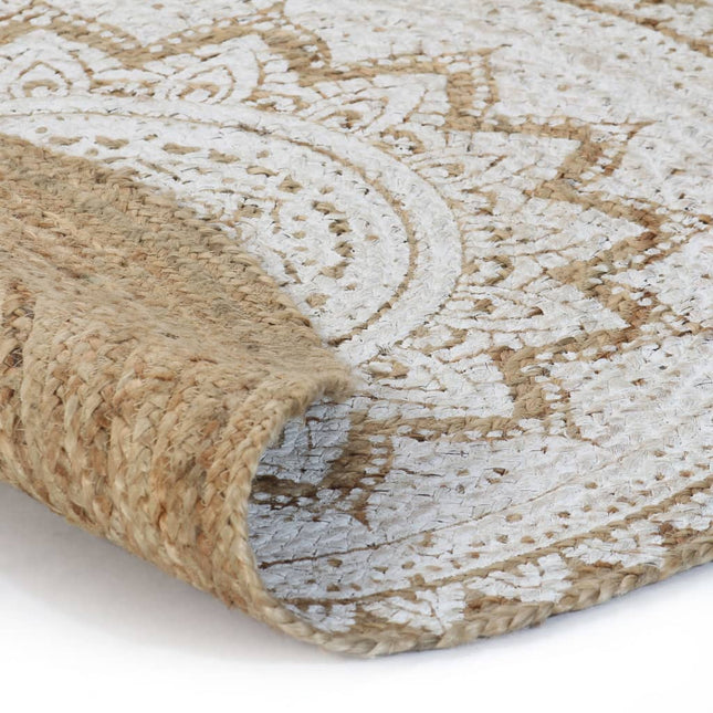 gulvtæppe flettet jute med print 150 cm rund