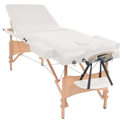 foldbart massagebord med skammel 3 zoner 10 cm tyk hvid