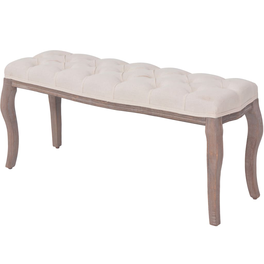bænk lærred massivt træ 110 x 38 x 48 cm cremehvid billede
