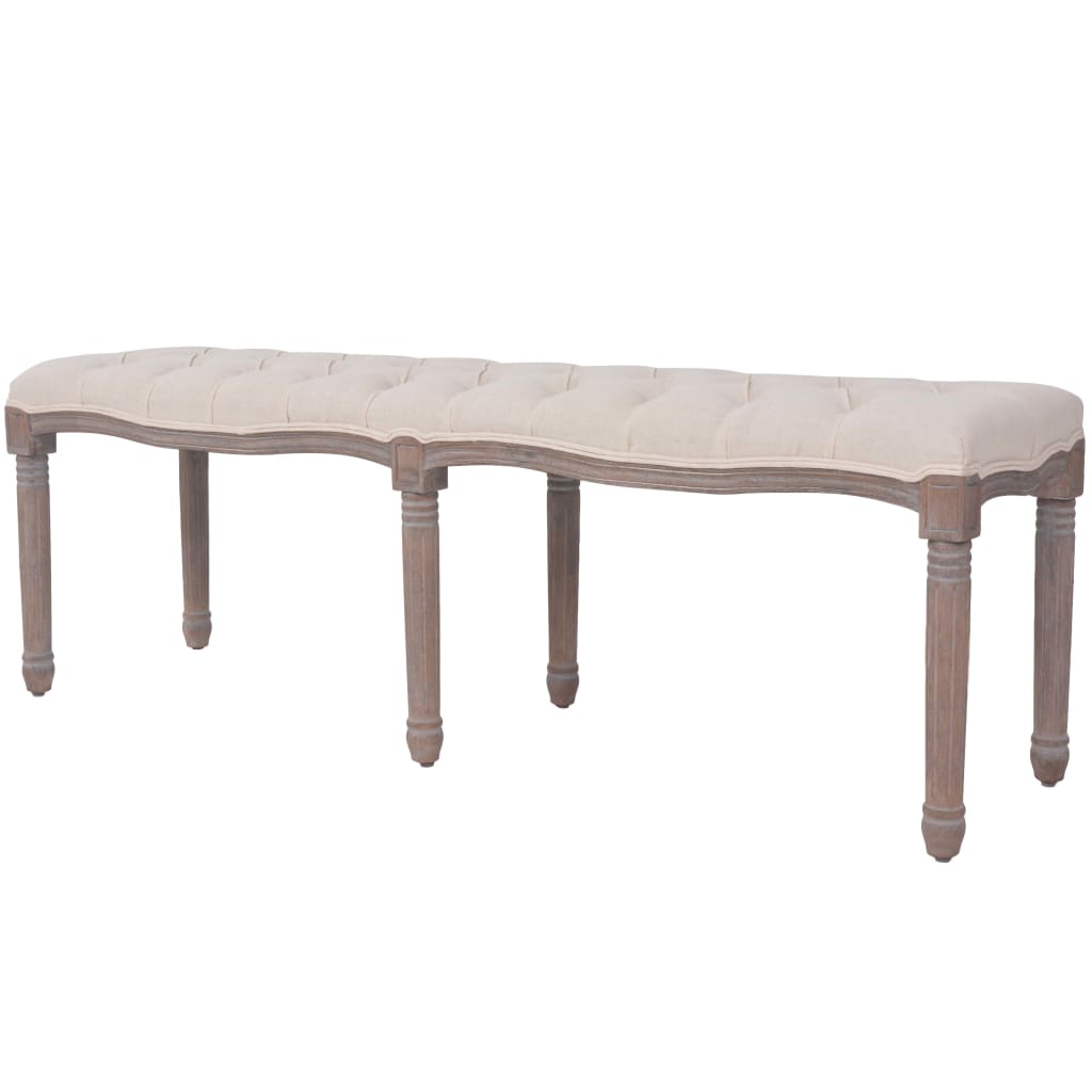 bænk lærred massivt træ 150 x 40 x 48 cm cremehvid billede
