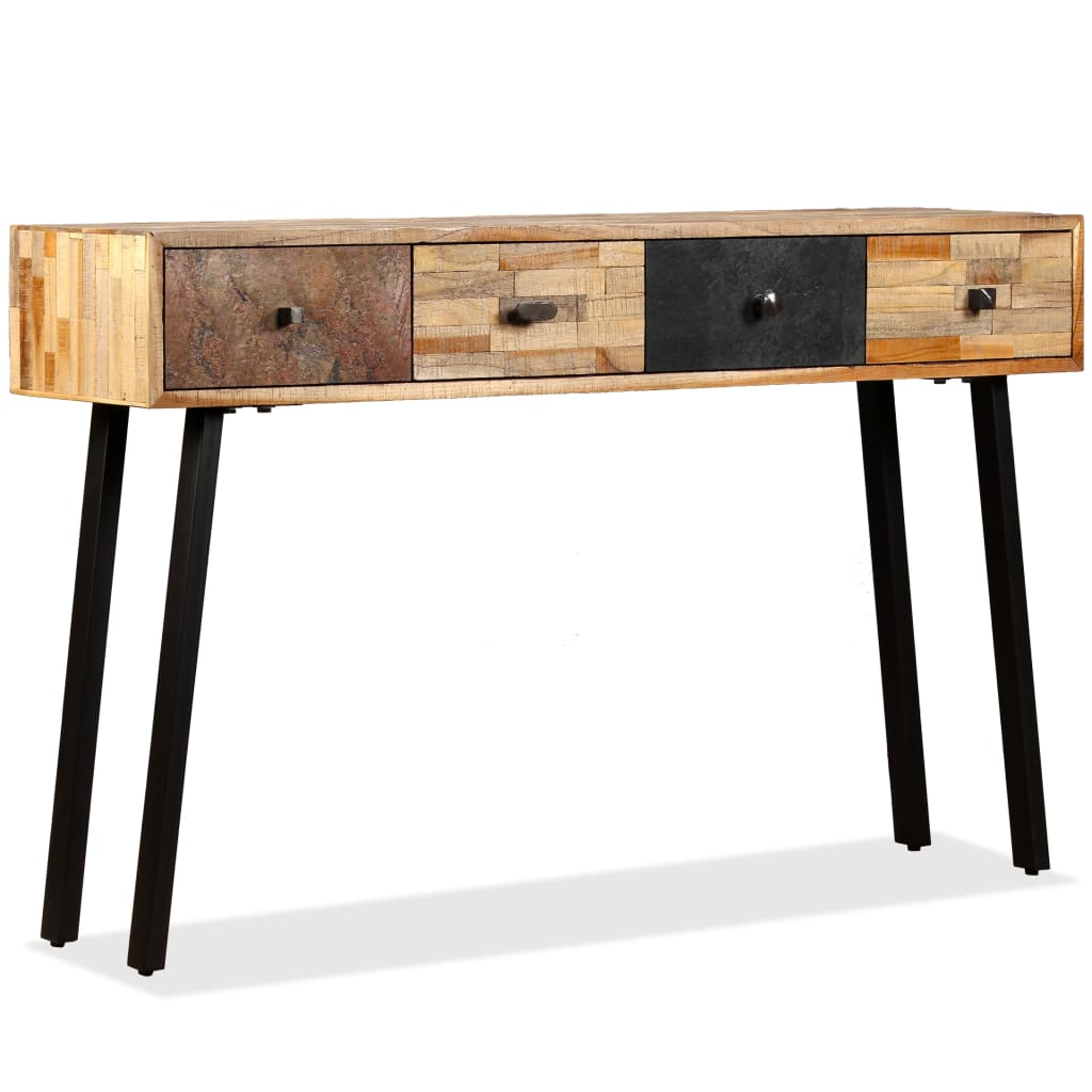 Aflastningsbord i massivt genbrugsteak - 120 × 30 × 76 cm, med 4 skuffer