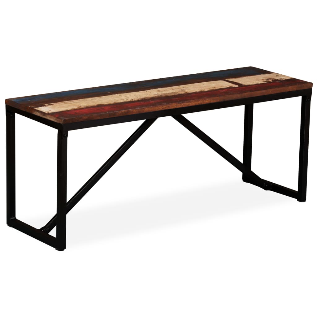 Bænk i massivt genbrugstræ - 110 × 35 × 45 cm, industriel entrébænk