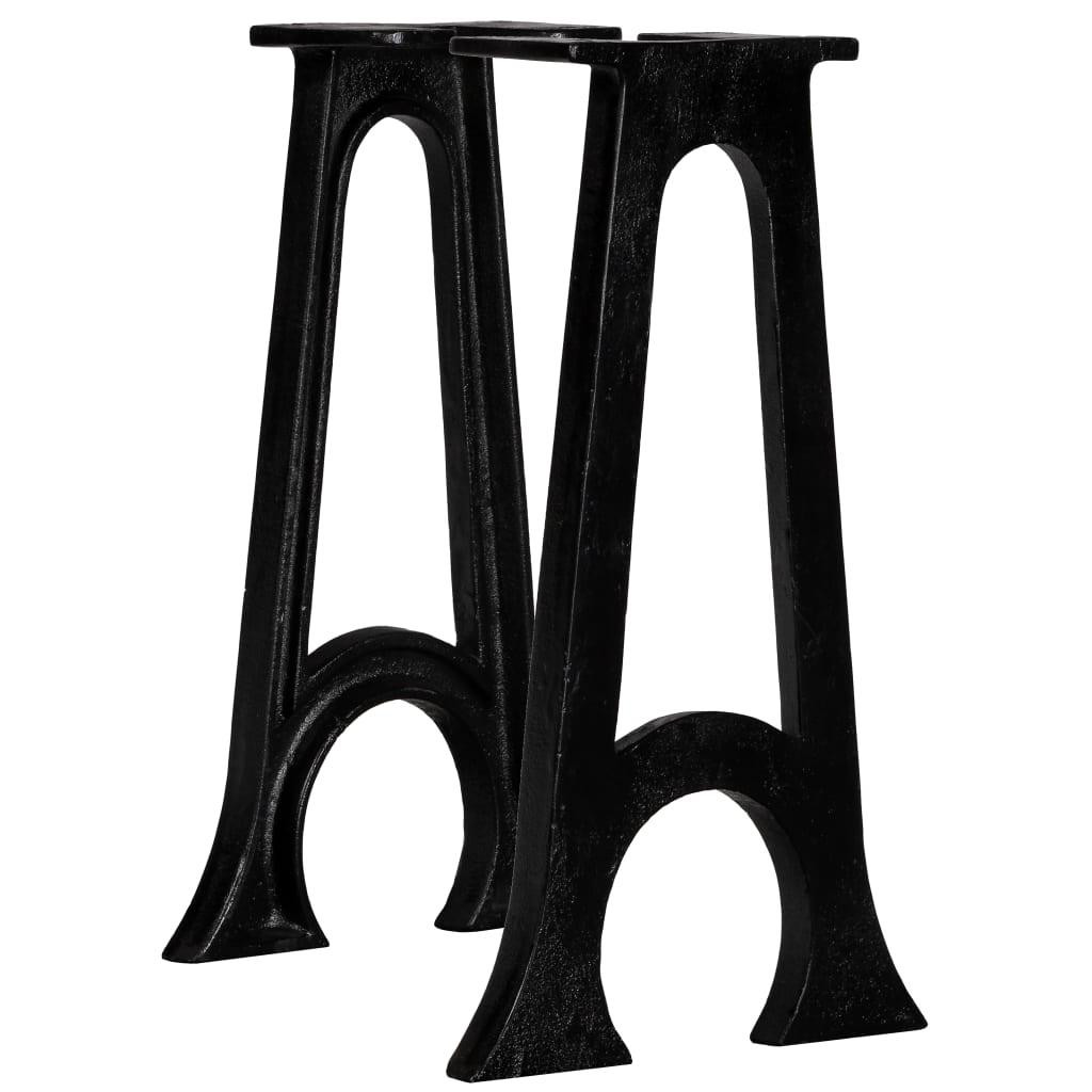 Bænkeben i støbejern - 2 stk. A-stel med buet base, sort 25 × 41 cm