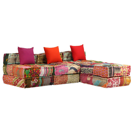 3-personers modulpuf stof patchwork