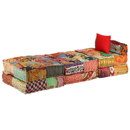 3-personers modulpuf stof patchwork