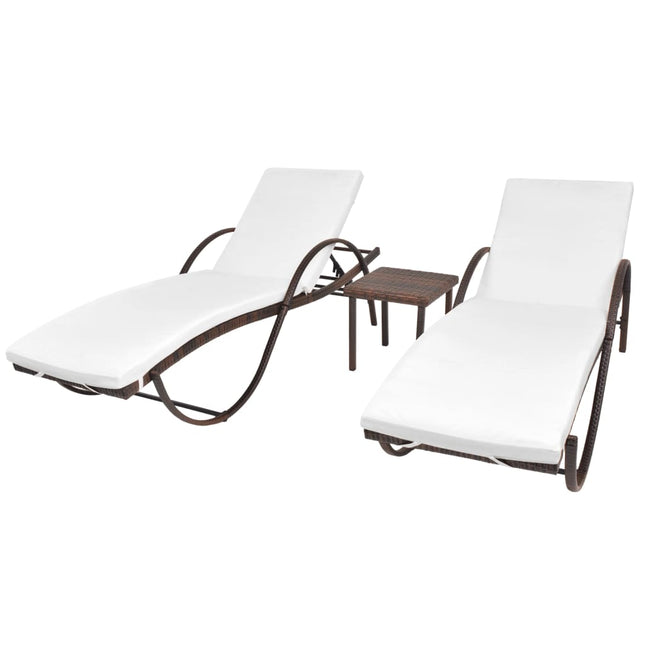 liggestole 2 stk. med bord polyrattan brun