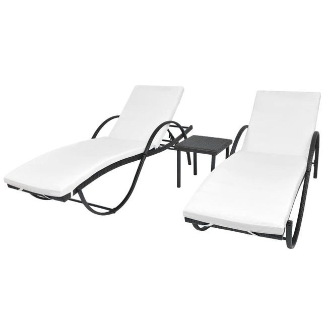 liggestole 2 stk. med bord polyrattan sort