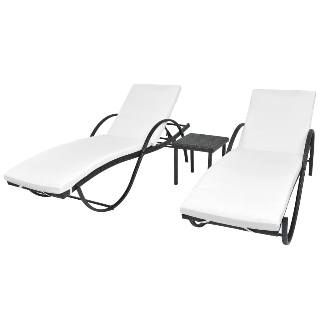 liggestole 2 stk. med bord polyrattan sort