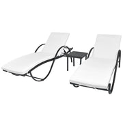 liggestole 2 stk. med bord polyrattan sort