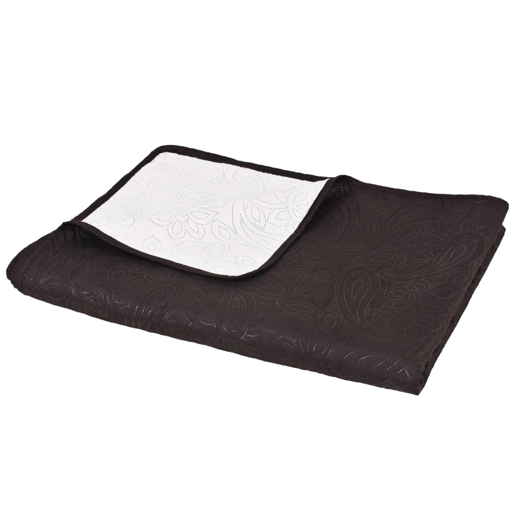dobbeltsidet quiltet sengetæppe 230 x 260 cm cremehvid og brun