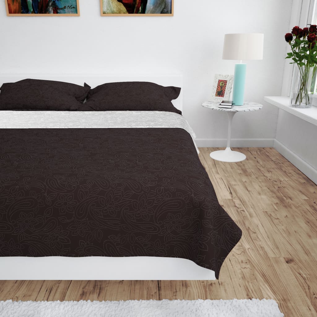 dobbeltsidet quiltet sengetæppe 230 x 260 cm cremehvid og brun