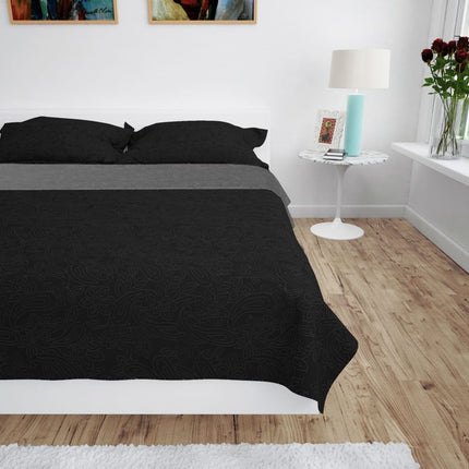 dobbeltsidet quiltet sengetæppe 230 x 260 cm grå og sort