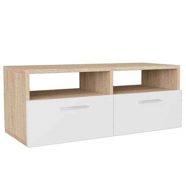 tv-bord 95x35x36 cm konstrueret træ egetræsfarve og hvid