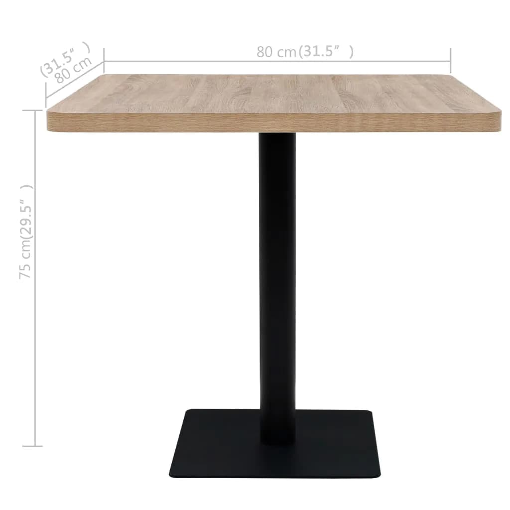 bistrobord MDF og stål firkantet 80 x 80 x 75 cm egetræsfarvet