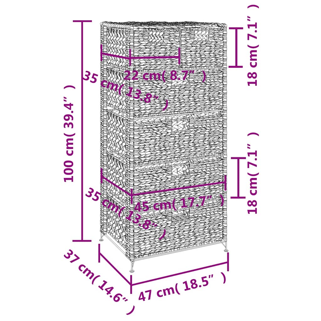 opbevaringsenhed med 6 kurve 47 x 37 x 100 cm vandhyacint