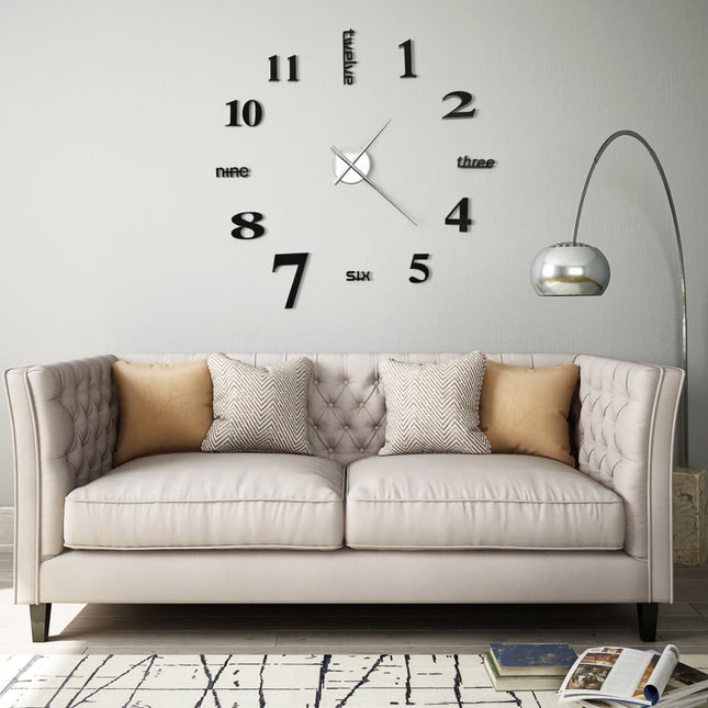 3D-vægur moderne design 100 cm XXL sort