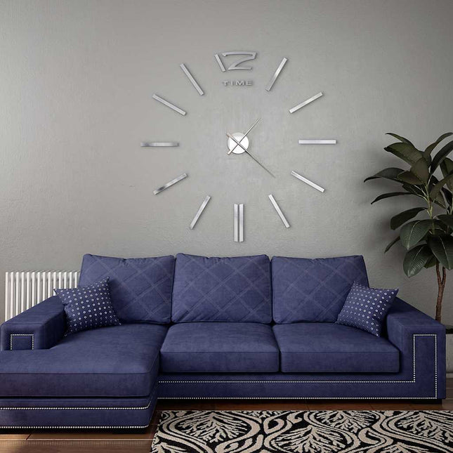 3D-vægur moderne design 100 cm XXL sølvfarvet