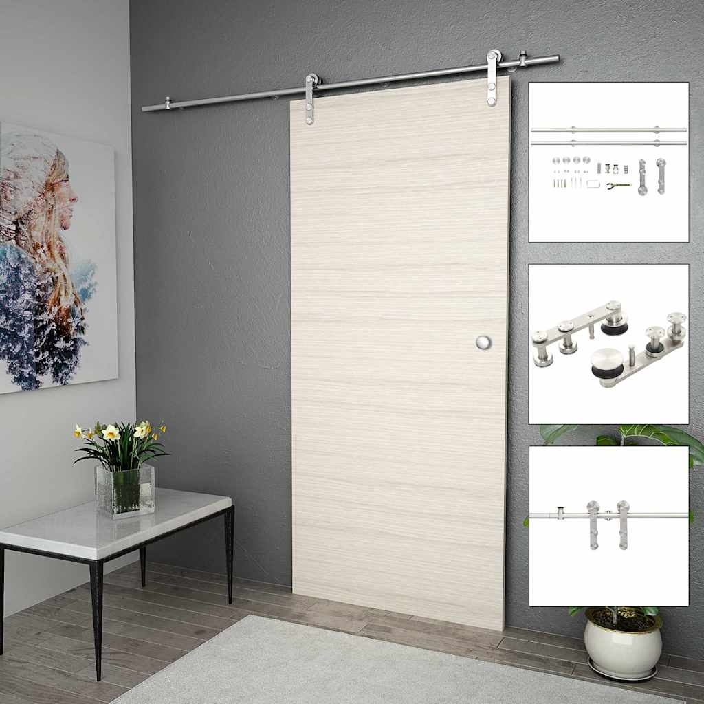hardwarekit til skydedør 183 cm rustfrit stål sølvfarvet