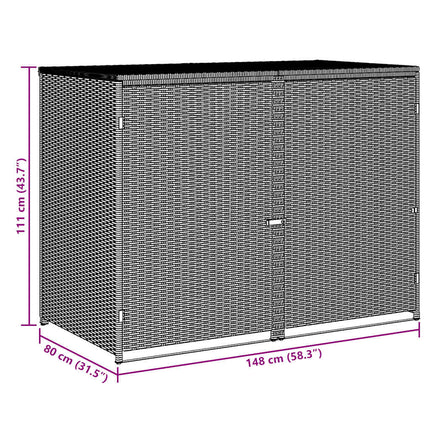 dobbelt skraldespandsskjuler polyrattan sort 148 x 80 x 111 cm