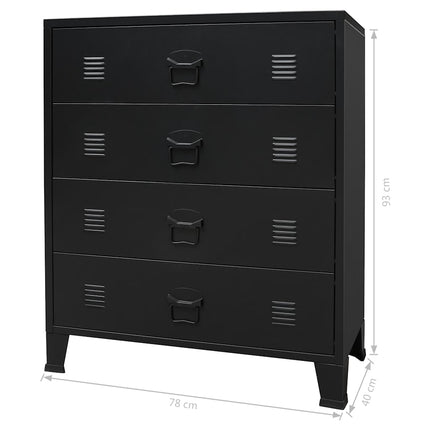 kommode i metal industriel stil 78 x 40 x 93 cm sort