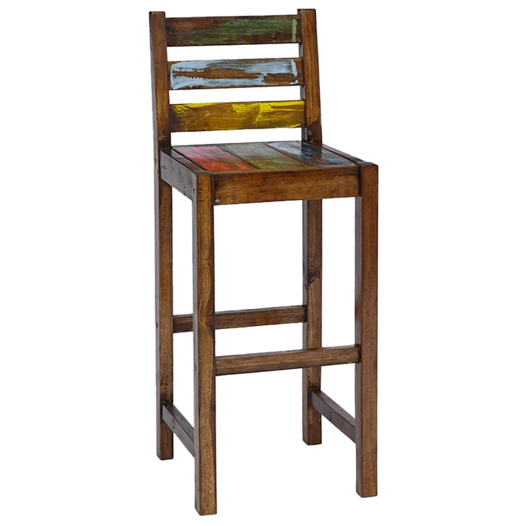 Barstole 2 stk. i massivt genbrugstræ - vintagestil, flerfarvet
