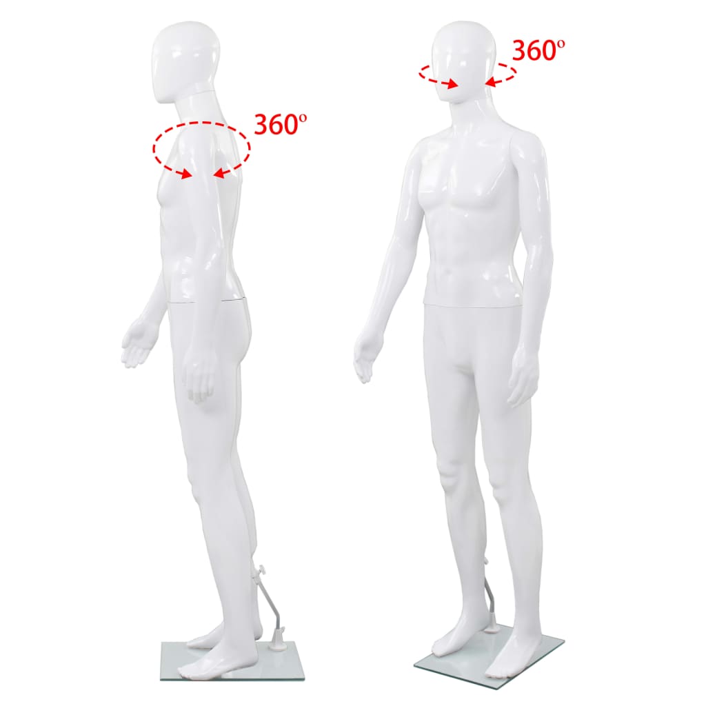 mannequin mand fuld figur glassokkel hvid højglans 185 cm