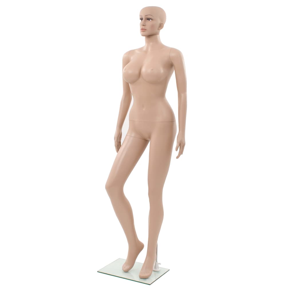 sexet kvindelig mannequin med glassokkel beige 180 cm