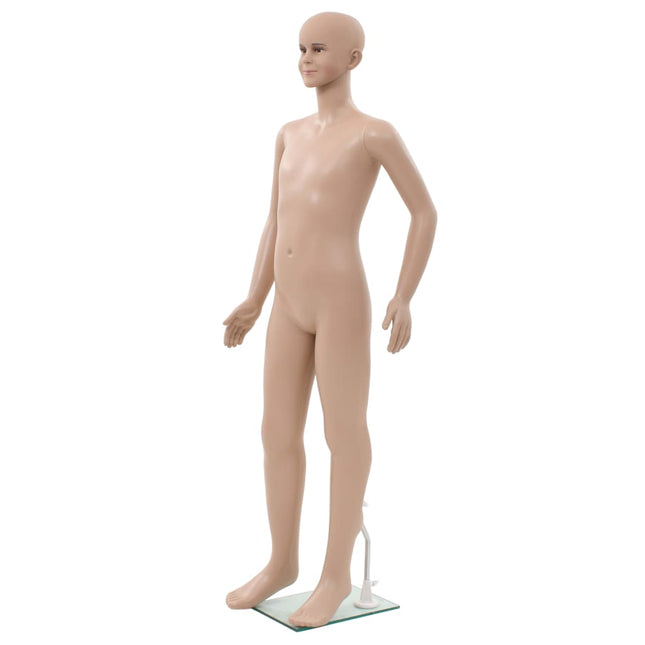 børnemannequin m. glasbase 140 cm beige