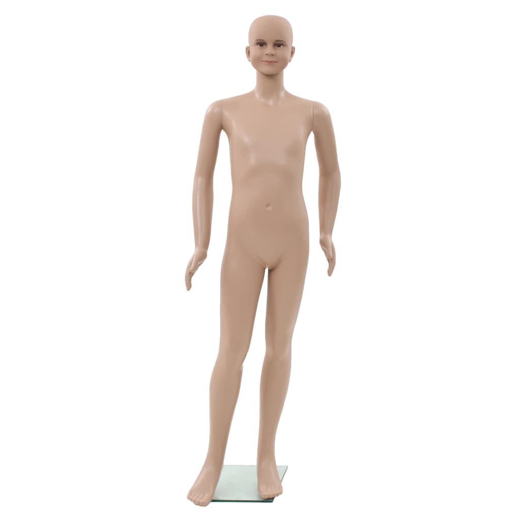 børnemannequin m. glasbase 140 cm beige