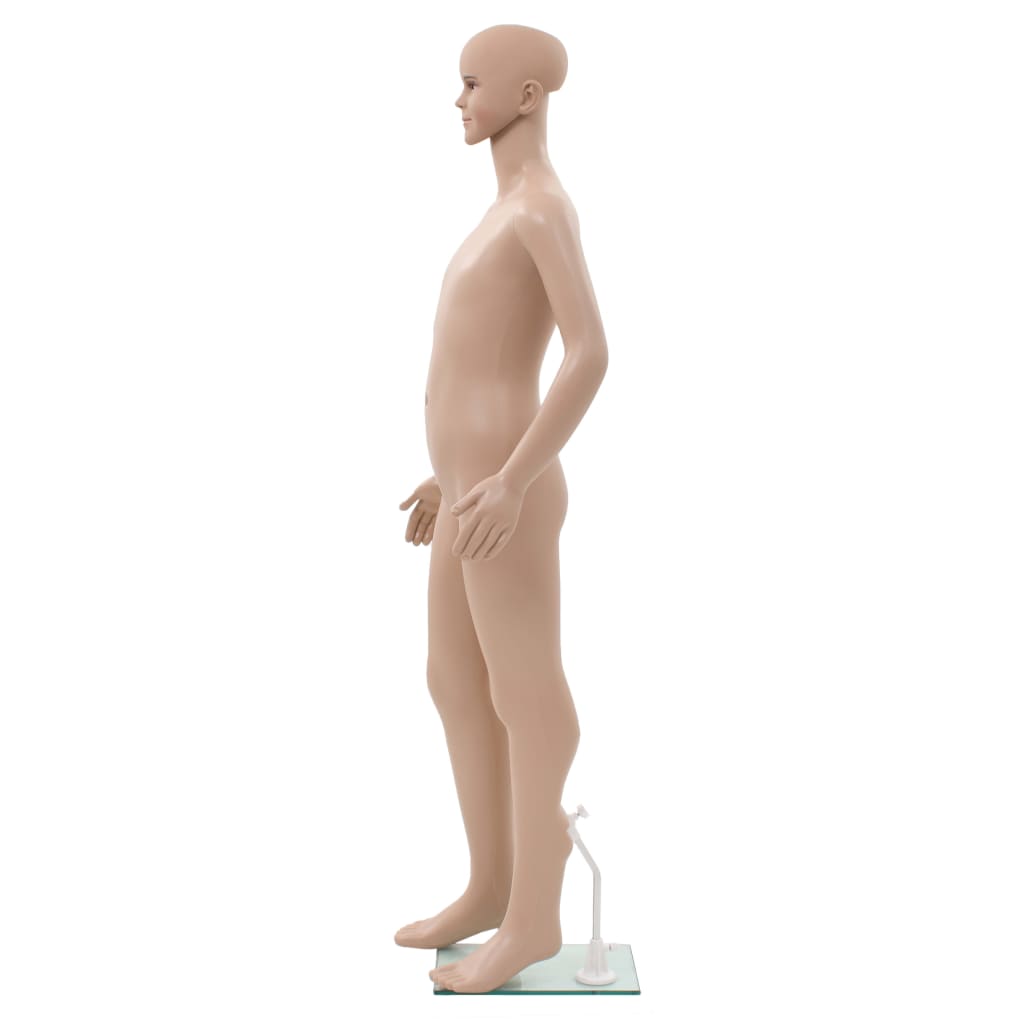 børnemannequin m. glasbase 140 cm beige