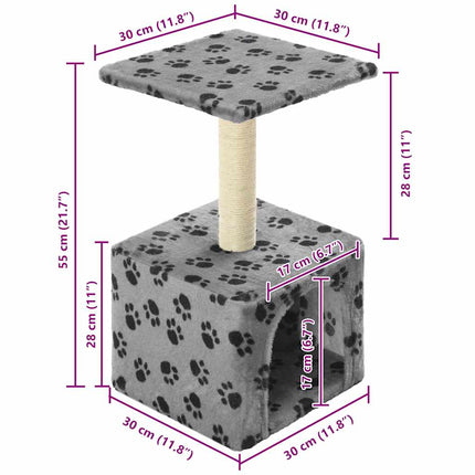 kradsetræ til katte med sisal-kradsestolper 55 cm grå poteprint