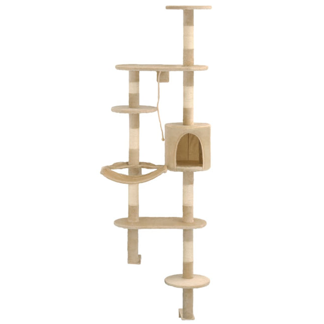 kradsetræ med sisal-kradsestolper til katte vægmonteret 194 cm beige