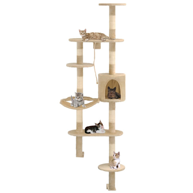 kradsetræ med sisal-kradsestolper til katte vægmonteret 194 cm beige