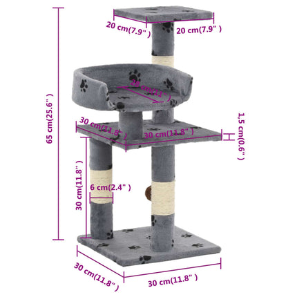 kradsetræ med sisal-kradsestolper til katte 65 cm poteprint grå